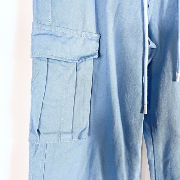 Superdown Bobbi Cargo Pants Blue High Rise Pockets Twill Drawstring Sz S - Picture 7 of 12